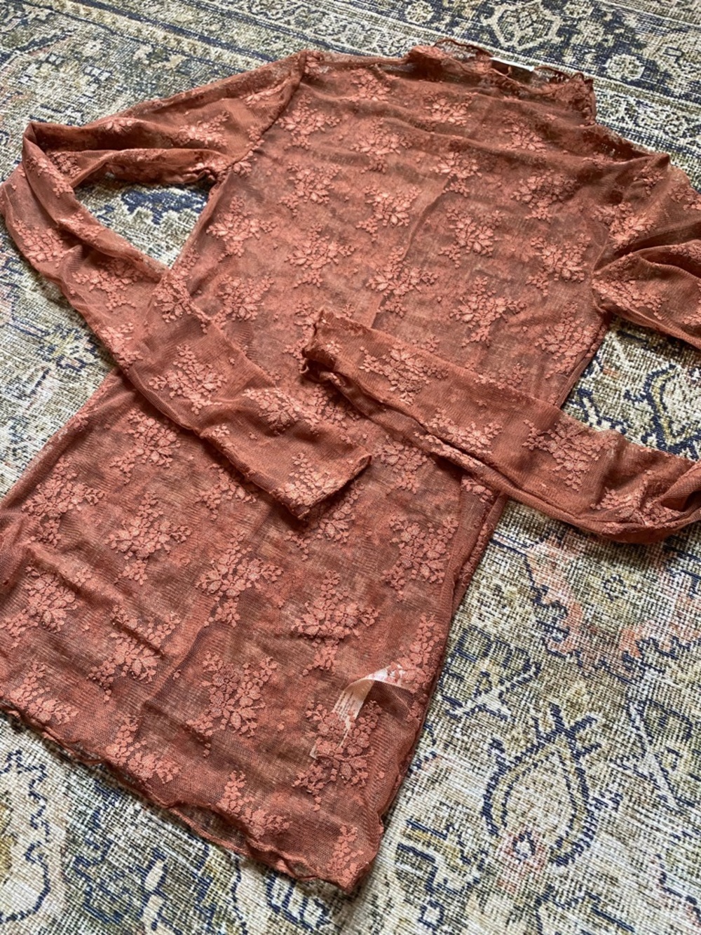 Free People Intimately Sheer Lace Top — Rust